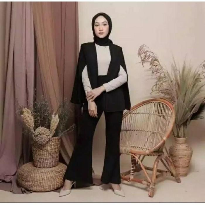 Gambar Zanlasva Fashion - Andara Set 2In1 Moscrape Baju Setelan Cutbray - Hitam, One Size dari Maribel Online Shop undefined Tokopedia