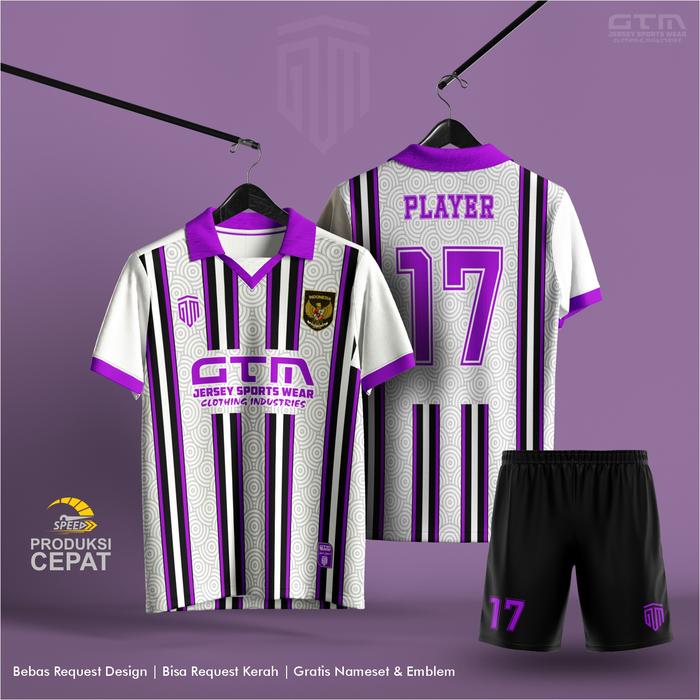 Sepak Bola Mentahan Baju Bola JERSEY BOLA FUTSAL PUTIH UNGU KERAH