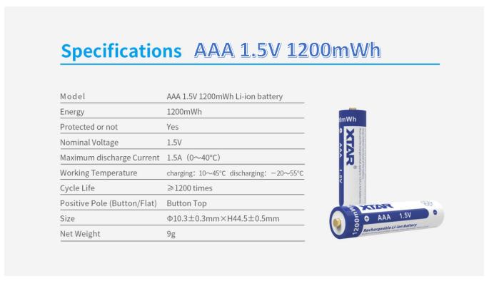 Gambar XTAR AA/AAA 1.5V Battery Rechargeable Li-ion, 4150mWh,3300mWh,1200mWh - AAA1.5V 1200mWh dari digitekmart undefined Tokopedia