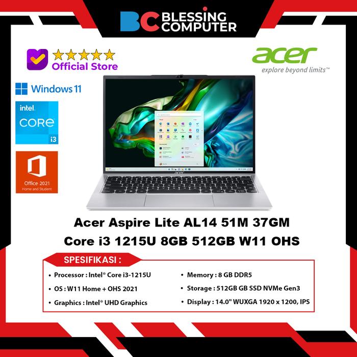 Gambar Acer Aspire Lite AL14 51M 37GM Core i3 1215U 8GB 512GB W11 OHS dari Blessing Computer Bali undefined Tokopedia