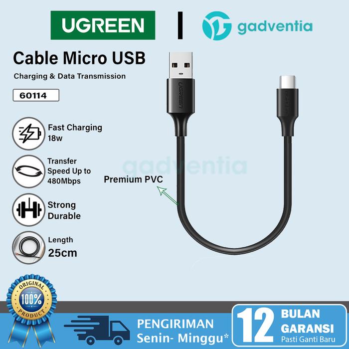 Gambar UGREEN Kabel Data PowerBank Kabel Pendek Type C Micro USB Fast Charger - USB C Black dari GADVENTIA undefined Tokopedia