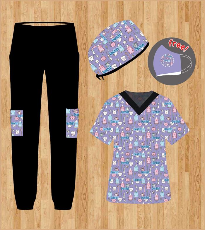 Gambar PO Setelan scrub motif / Baju jaga / Baju dokter lengan pendek Dentist - 1, S ld 95 dari Aluna Scrub undefined Tokopedia