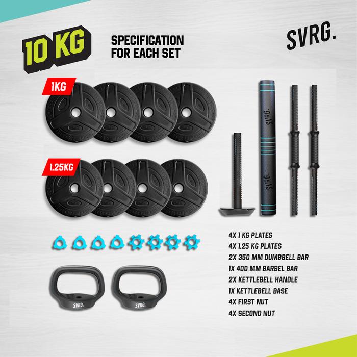 Gambar SVRG Adjustable Barbell 6 in 1 - Dumbbell - Kettlebell - Barbel 30Kg - 6in1 10KG dari SVRG Store undefined Tokopedia