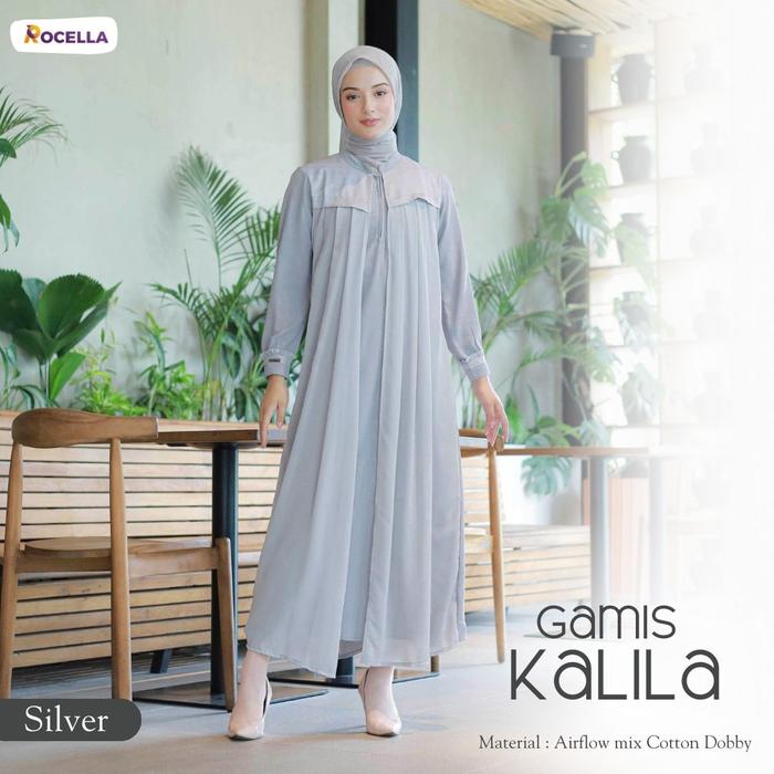 Gambar Baju Gamis Wanita Muslimah Dress Dewasa Jumbo Rocella Gamis Kalila - Silver, L-XL dari Rocella Store ID undefined Tokopedia
