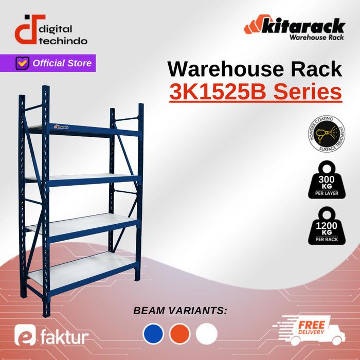Gambar Rak Gudang Besi 300kg /Layer Rack Gudang 2.5M Starter Rack P 1.5M Biru - Biru, 4 Layer dari Digital Techindo undefined Tokopedia