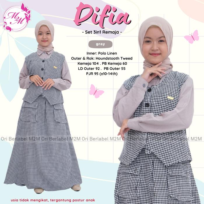 Gambar DIFIA SET ROK OUTER REMAJA 3IN1 BAHAN HOUNDSTOOTH TWEED Original byM2M - Difia-Grey dari LITTLE-MISS undefined Tokopedia