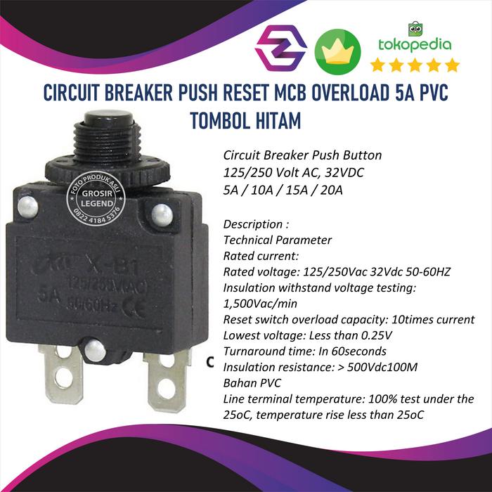 Gambar Push Button Circuit Breaker  resettable fuse  Overload Protector - PVC - 5A dari GROSIR LEGEND undefined Tokopedia