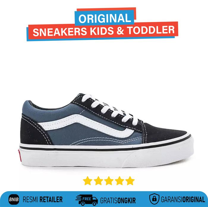 VANS Toddler Kids Old Skool Navy Laces Sepatu Anak Laki Laki Original 34