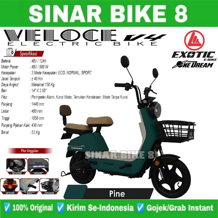 Gambar Sepeda Listrik EXOTIC VELOCE V4 500 Watt BY PACIFIC Electric E-Bike - Pine dari Toko Sepeda Sinar Bike 8 undefined Tokopedia