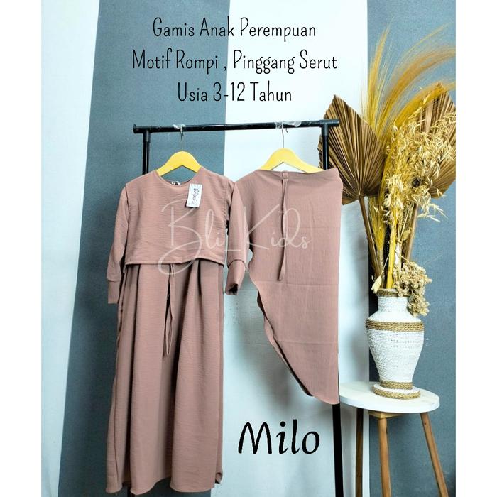 Gambar Gamis anak perempuan terbaru model Rompi pinggang serut usia 3-12 thn - MILO, 9-10 tahun dari bajumurahanak1 undefined Tokopedia