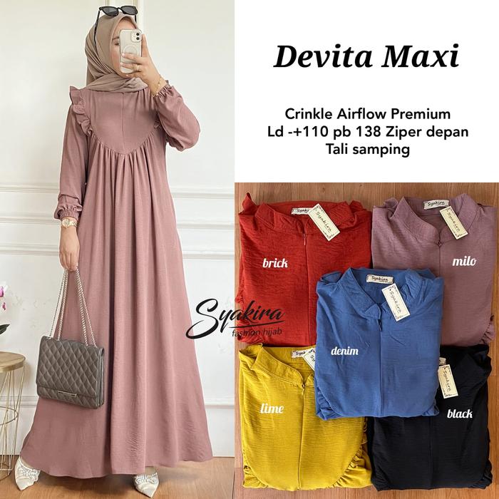 Gambar Baju Gamis Wanita Dewasa Devita Dress Bahan Crinkle Airflow Premium - Milo, all size dari GOODSAJI FASHION undefined Tokopedia