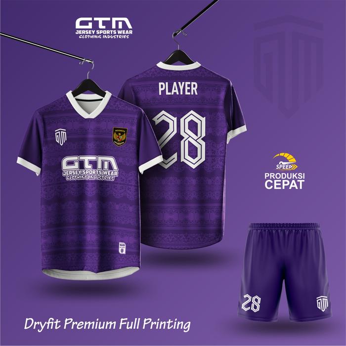 JERSEY BOLA FUTSAL UNGU MOTIF BATIK CUSTOM DESIGN GTM UNGU SETELAN1, XL  di Gtm Sports Wear Official Tokopedia