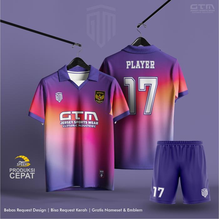 Gambar JERSEY BOLA FUTSAL GRADASI UNGU KERAH RETRO ~ FREE CUSTOM DESIGN - SETELAN, XL dari GTM SPORTS WEAR OFFICIAL undefined Tokopedia