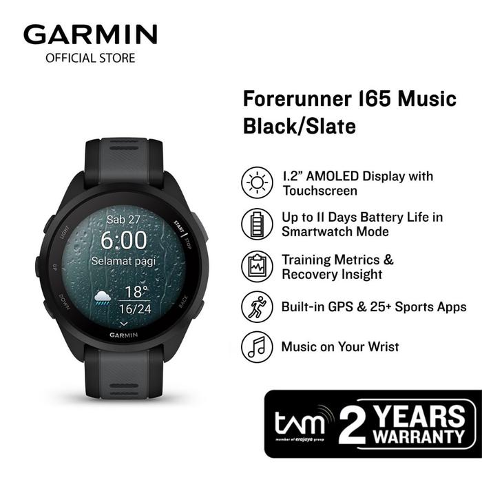 Gambar Garmin Forerunner 165 Music - Black/Slate dari Garmin Indonesia undefined Tokopedia