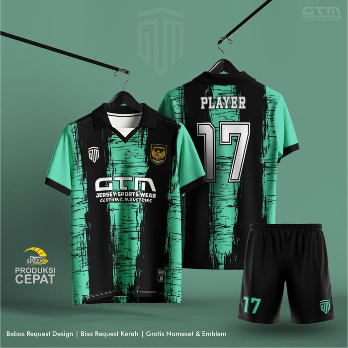 Gambar JERSEY BOLA FUTSAL BLACK HIJAU TOSCA KERAH RETRO ~ FREE CUSTOM DESIGN - SETELAN, XL dari GTM SPORTS WEAR OFFICIAL undefined Tokopedia