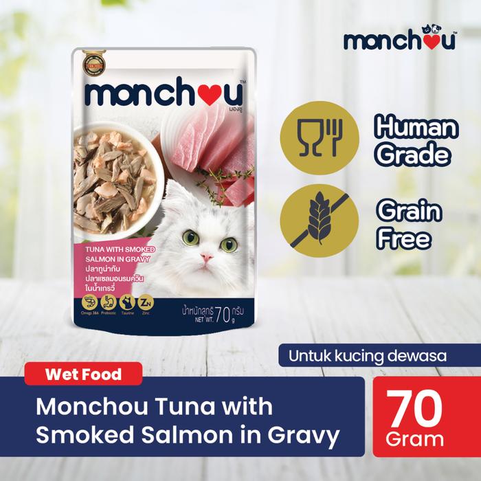 Gambar Monchou ADULT Cat Pouch 70gr Wet Cat Food / Makanan Kucing Human Grade - TN. SMOKE SALMO dari LuckyAngels undefined Tokopedia
