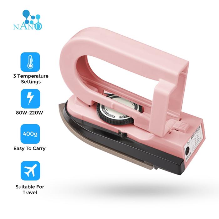 Gambar Setrika Mini Travel Dry Iron, Detachable handle Setrika Lipat Mini - PINK, MODELBR+POUCH dari WScollectionshop12 undefined Tokopedia