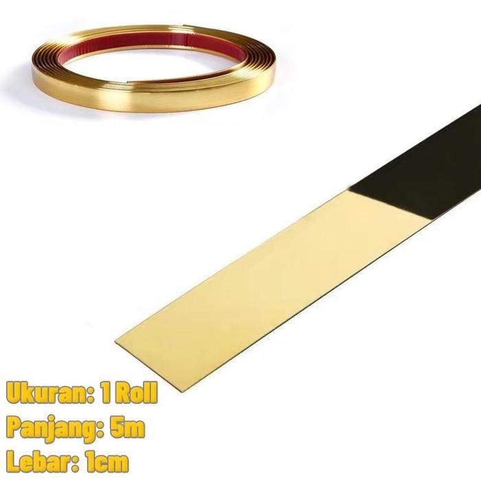 Gambar Paling dicari 5M Rol List plat strip mirror gold Wall molding stiker - 1cm dari TB Bangun Jaya ID undefined Tokopedia
