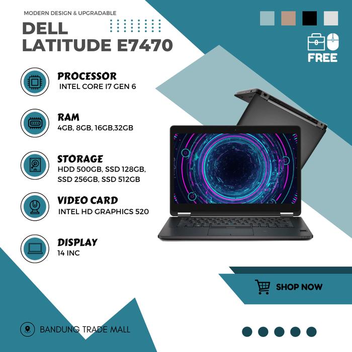 Laptop DELL LATITUDE E7470 Core I7 GEN RAM 16GB SSD 512GB 16 gb, 256GB