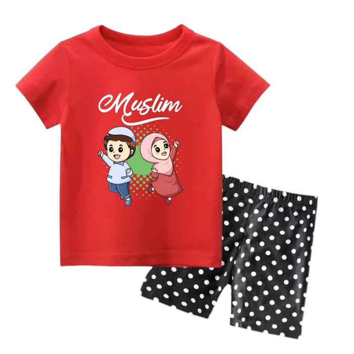 Gambar Setelan Lengan Pendek Anak Perempuan Baju Kaos Anak Cewek Muslim Co&Ce - Merah, 2 dari logokids undefined Tokopedia