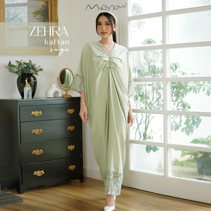 Gambar Miss Nomi - Zehra Kaftan / baju muslim / baju wanita / Lebaran 2024 / - SAGE GREEN dari Miss Nomi undefined Tokopedia