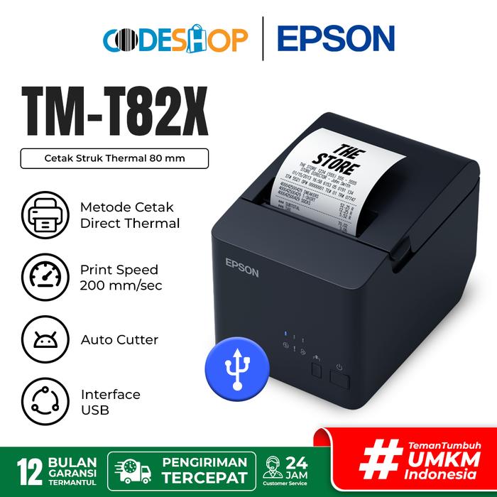 Gambar Epson TM-T82X Printer Kasir Thermal 80mm POS Auto Cutter Struk Kasir Minimarket USB RJ-11 - USB dari Codeshop Indonesia undefined Tokopedia