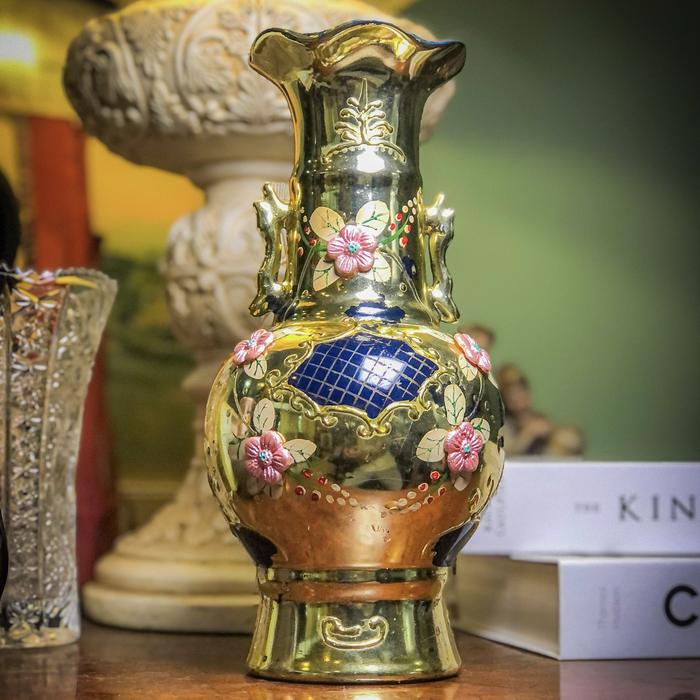 Gambar Pajangan Vas Bunga Biru Emas lawas vintage dari YAYA Antique Store undefined Tokopedia