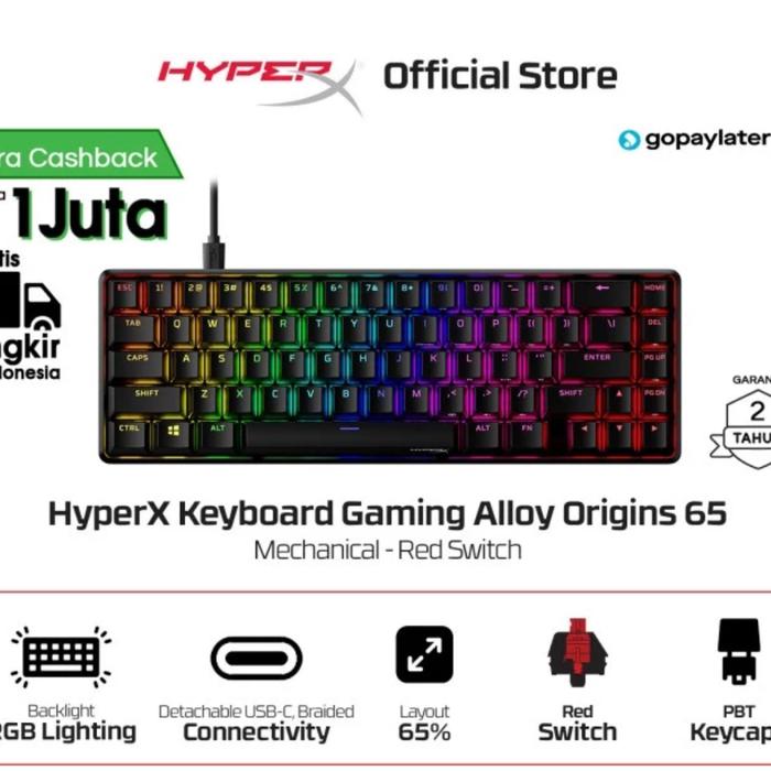 Gambar HyperX Alloy Origins 65 Mechanical Gaming Keyboard 60% PBT Keycap RGB - Red Switch dari Click & Go Tokopedia undefined Tokopedia