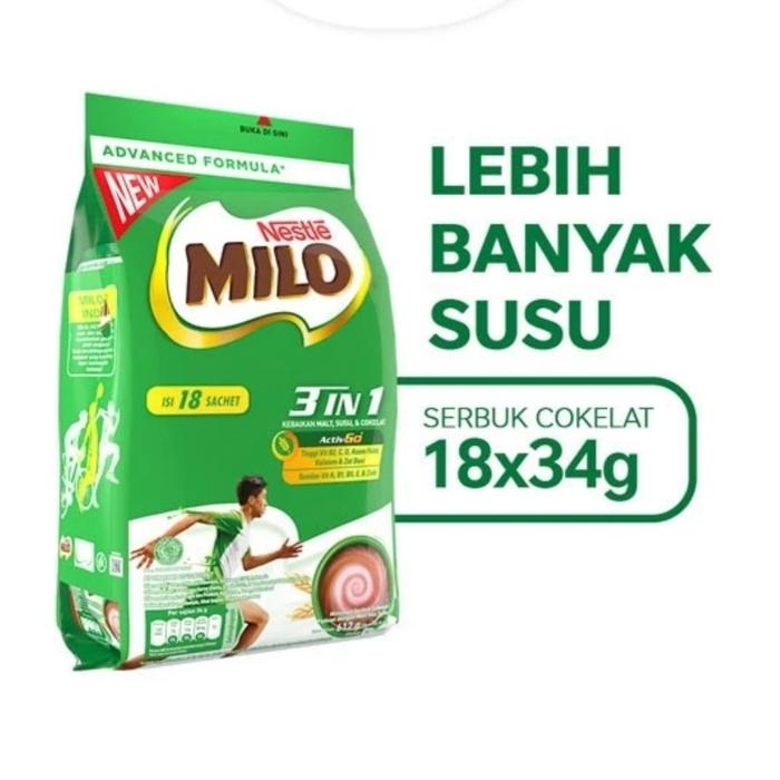 Gambar MILO ACTIV GO 3 IN 1 SUSU COKLAT 1 renceng isi 10 sachet @ 34 gram dari BANGTOSERBAJAYA undefined Tokopedia