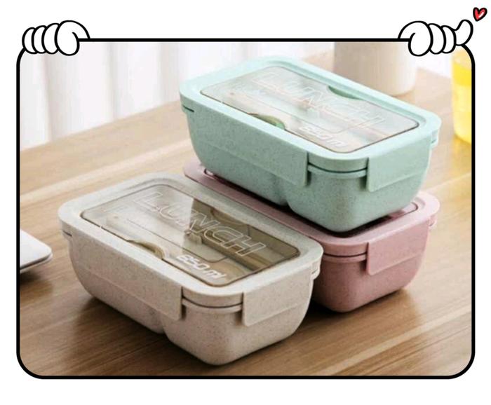 Gambar LUNCH BOX SET KOTAK BEKAL MAKAN JERAMI GANDUM KOTAK MAKAN ANTI TUMPAH - PINK, LUNCH BOX dari MorimotoShop_NEW undefined Tokopedia