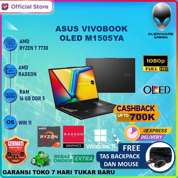 Gambar ASUS VIVOBOOK OLED M1505YA RYZEN 7 7730 16GB 512GB W11 15.6FHD - UNIT dari ALIENWARE GAMING STORE undefined Tokopedia