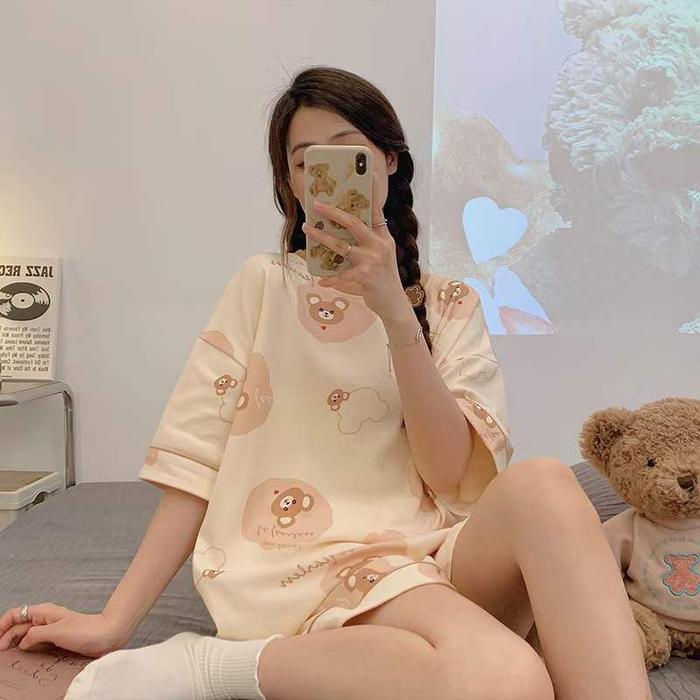 Gambar Piyama Wanita /baju tidur wanita bahan kaos Premium Motif Cinamon - Bear Coklat, M dari Ilina Indonesia undefined Tokopedia