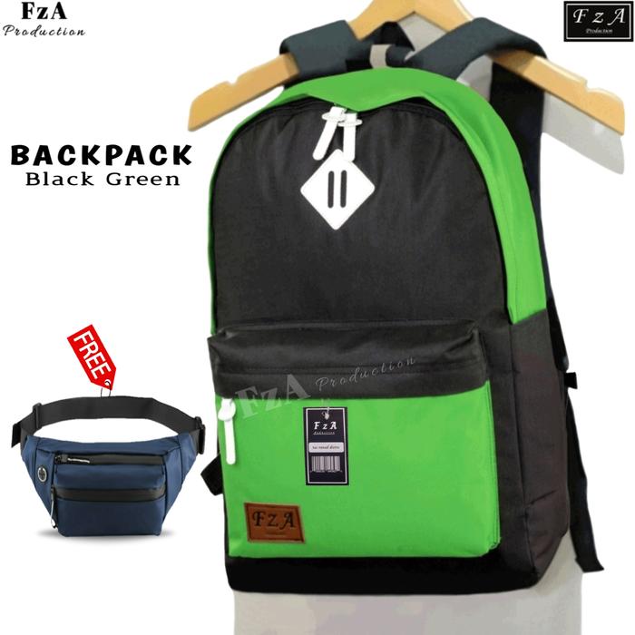 Gambar Tas Ransel Laptop Pria Wanita Backpack Tas Punggung Distro FzA SW03 - Black Green + dari FzA Official undefined Tokopedia