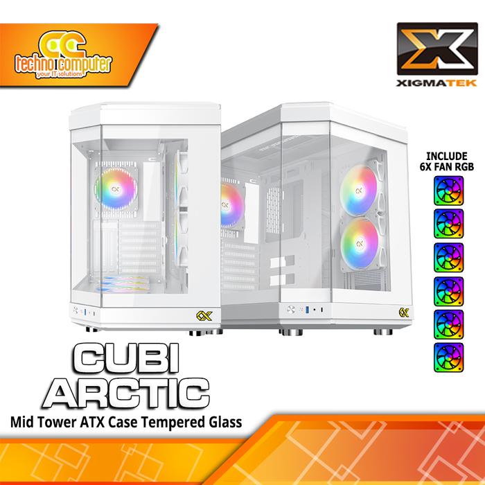 Gambar CASING XIGMATEK CUBI - Mid Tower E-ATX Case Tempered Glass (Free 6x RGB Fan) - Putih dari Techno Computer Bali undefined Tokopedia