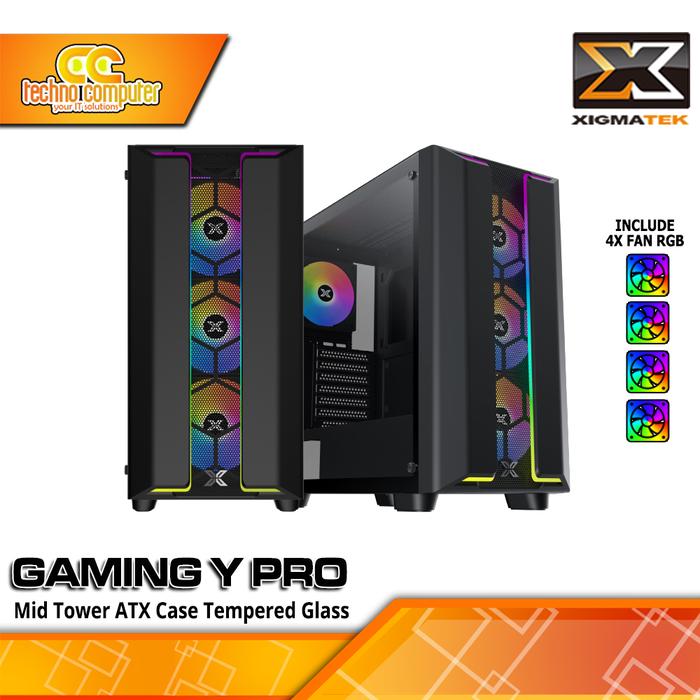 Gambar CASING XIGMATEK GAMING Y PRO - Mid Tower ATX Case Tempered Glass (Free 4x RGB Fan) - Hitam dari Techno Computer Bali undefined Tokopedia