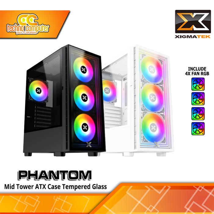 Gambar CASING XIGMATEK PHANTOM - Mid Tower ATX Case Tempered Glass (Free 4x RGB Fan) dari Techno Computer Bali undefined Tokopedia