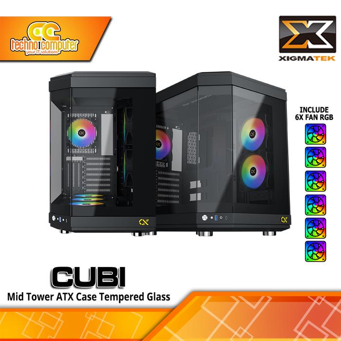 Gambar CASING XIGMATEK CUBI - Mid Tower E-ATX Case Tempered Glass (Free 6x RGB Fan) - Hitam dari Techno Computer Bali undefined Tokopedia