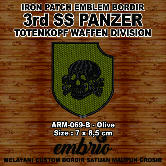 Gambar ARM-069 Patch 3rd SS Panzer Totenkopf Division Tropical Skull Schutzstaffel Waffen Germany Tengkorak Jerman - 7x8,5cm - Embrio Patch Embroidery Emblem Bordir - ARM-069-B Olive dari azura.indonesia undefined Tokopedia