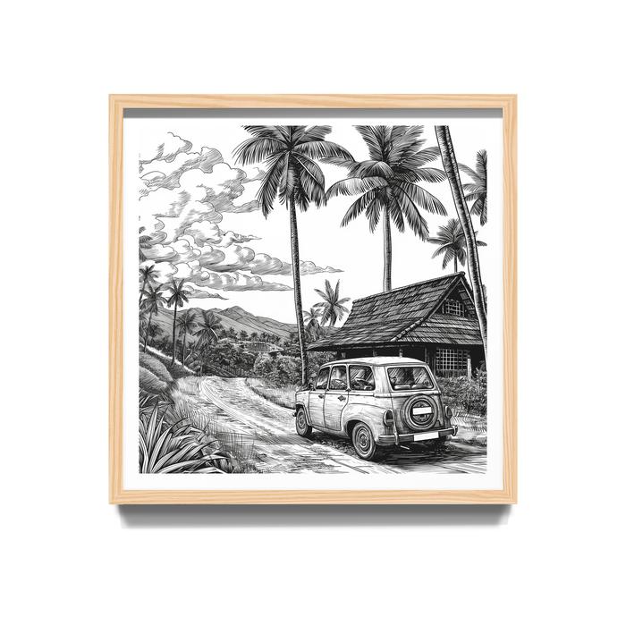 Gambar Wall Decor Balinese Nature - Pemandangan Alam Bali Sawah Gunung Pura Pantai - Lukisan Hitam Putih Bali Dengan Frame Kayu untuk Dekorasi Dinding Kamar Vila Restoran Hotel Bali - Art Print Tema Keindahan Pantai Tebing laut Bali - 141D, Frame Hitam dari Homihose Home Decor undefined Tokopedia