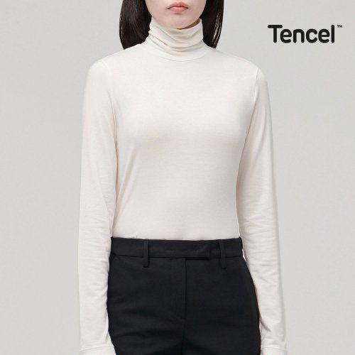 Gambar Turtle Neck T-Shirt Top Tencel Slim Fit Korea Cream - S dari MoNitip undefined Tokopedia