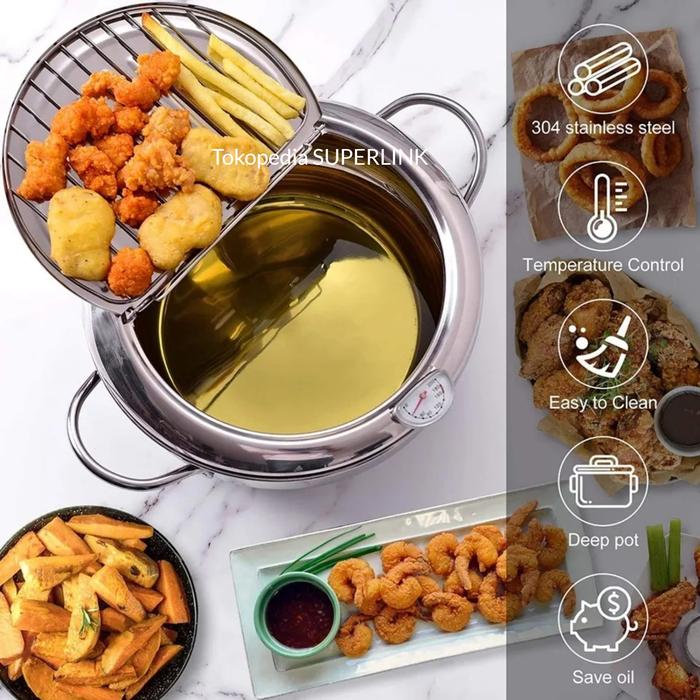 Gambar Panci Goreng Japanese Style Stainless Deep Fryer Pot With Thermometer IH Induction Compatible Panci Rebus - SILVER 3.4L dari SUPERLINK undefined Tokopedia
