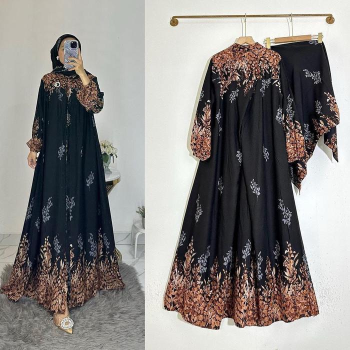 Gambar Set Gamis Rayon premium plus hijab kekinian - Hitam dari Batik Apik Pekalongan undefined 3 Tokopedia