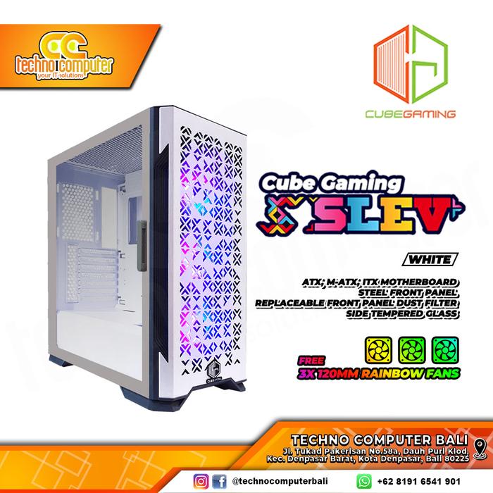 Gambar CASING CUBE GAMING SLEV - ATX MOTHERBOAR FREE 3X FAN ARGB - Putih dari Techno Computer Bali undefined Tokopedia