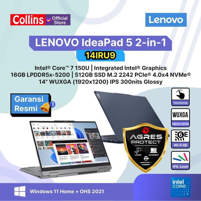 Gambar LENOVO IdeaPad 5 2-in-1 Core 7 150U 16G 512G 14" WUXGA TOUCH W11 OHS - OLED dari Collins Official undefined Tokopedia