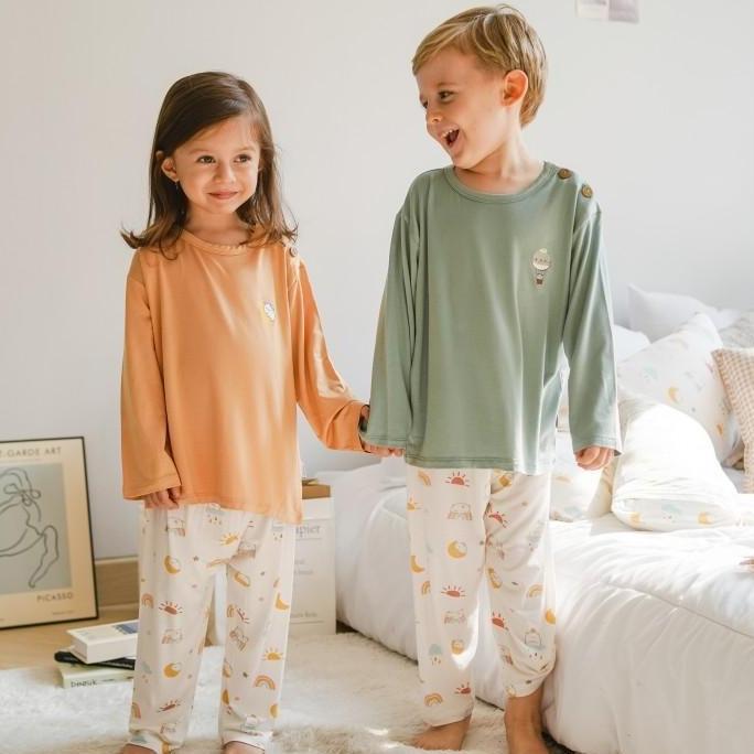 Gambar Mooi Baju Tidur Anak Piyama Anak Unisex Tencel Mochi Set Original Best - SIZE S, YELLOW dari dupamontari undefined Tokopedia