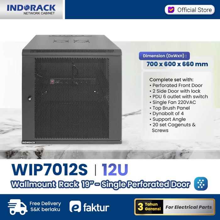 Promo Indorack WIP7012S Wallmount Rack 12U Depth 700mm Single ...