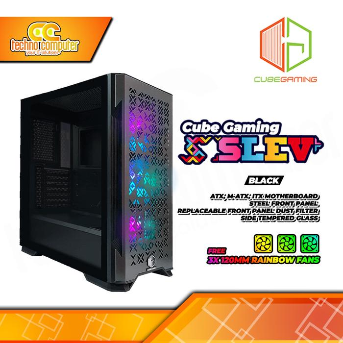 Gambar CASING CUBE GAMING SLEV - ATX MOTHERBOAR FREE 3X FAN ARGB - Hitam dari Techno Computer Bali undefined Tokopedia