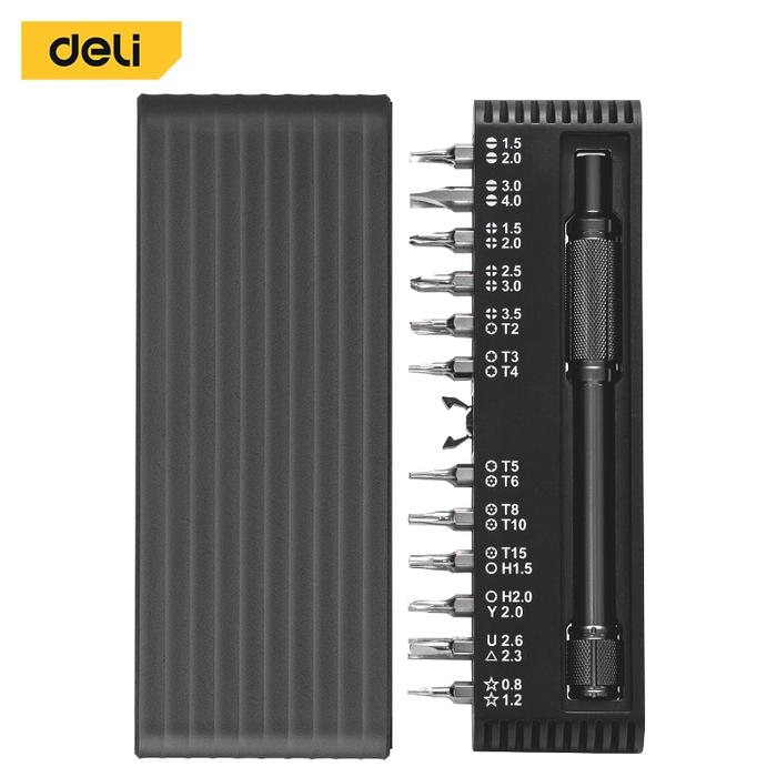Gambar Deli Obeng Set 24 Pcs Magnetic Material CR-V / Obeng Set Untuk Repair HP, Jam, Kacamata, Kamera DL240025X - Box Hitam dari Deli Tools Official undefined Tokopedia