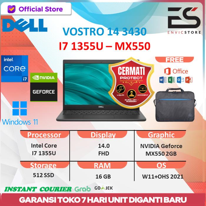 Gambar Dell Vostro 14 3430 i7 1355U MX550 2GB/ 16GB 512GB W11+OHS 14.0FHD - STANDART, 16GB - 512SSD dari ENVICSTORE undefined Tokopedia
