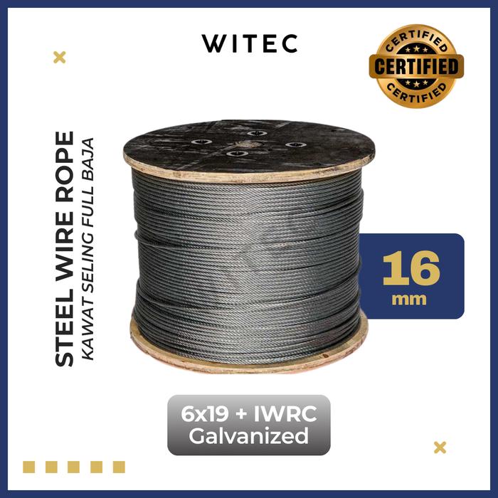 Jual Kawat Seling 16mm 6x19 IWRC Galvanis Full Baja Wire Rope